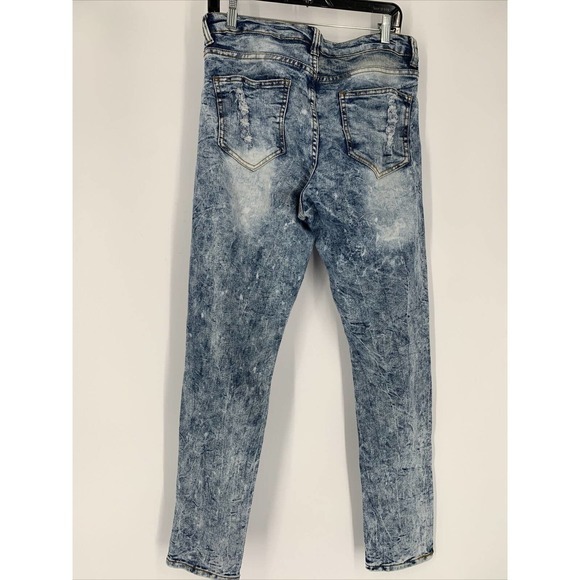 Ashley Stewart Acid Wash Distressed Denim Jeans Blue Lightweight Stretch Sz 12 - Picture 3 of 7